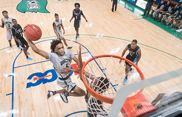 Shelton State Basketball Player Dunking Mid-air