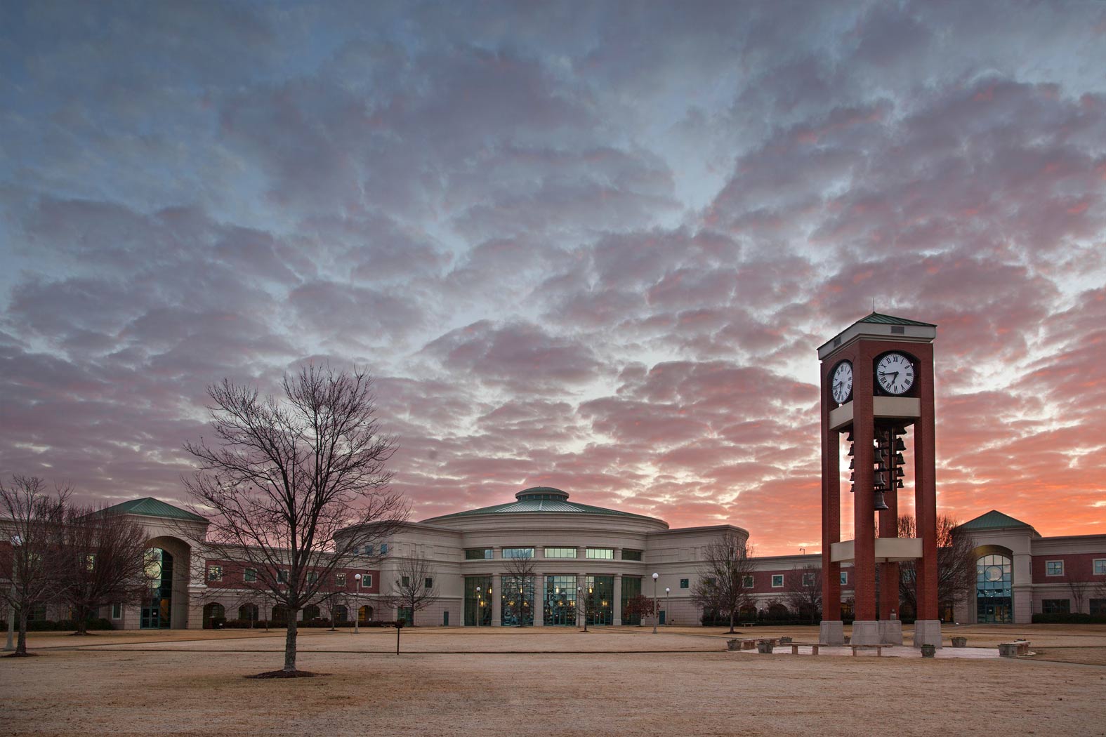Shelton State building and clocktower at sunset